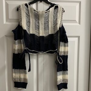 AKIRA Off-the-Shoulder Sweater in Black and Cream